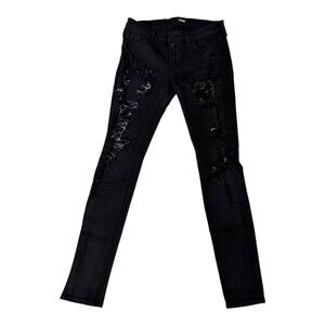 Hudson Jeans Womens 28 Black Ciara S Skinny Exposed Button Distressed Denim USA